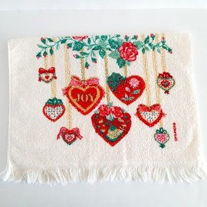 Vintage Holiday Kitchen Towel Joy Heart Ornaments *AS IS*